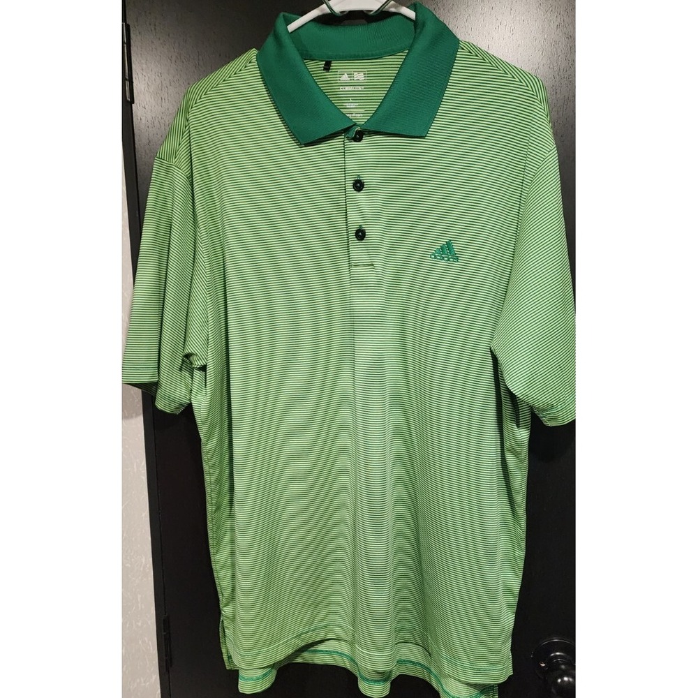 Mens Aize L Adidas Climalite Striped Green Golf Polo Lightweight